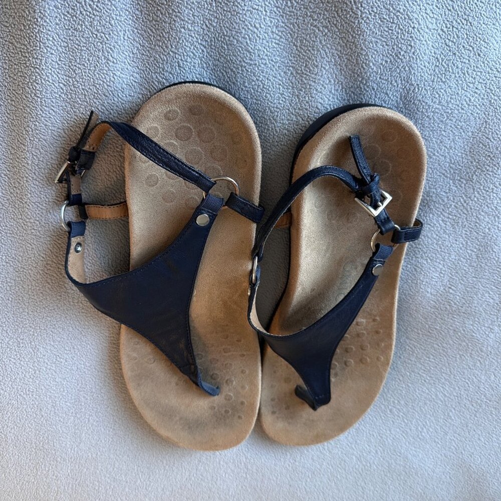 Vionic Sandal Women 9.5 Rest Kirra Strap Orthotic Leather Black TVW5126‎ Thong